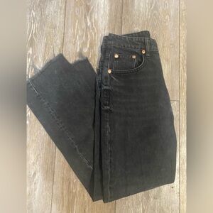 ZARA High-Rise Straight Leg Cut-Off Jeans - Black Wash | Size 2